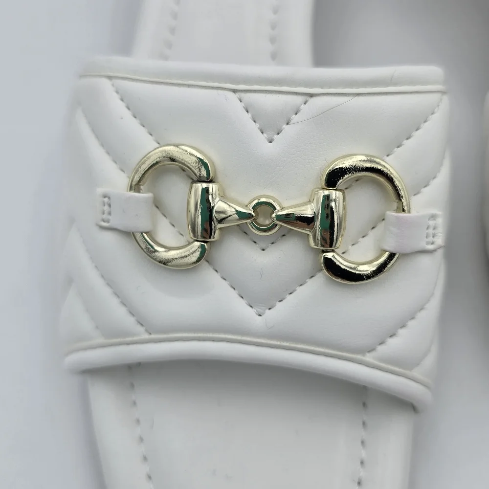 NWOT Anne Klein Kendra Slippers (Block Heel Slide Sandals), White & Gold, 9.5M - Picture 4 of 16